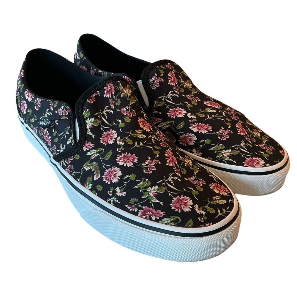 Vans Women’s Asher Black Pink Floral Slip On Sneaker Walking Shoe Size 9.5 - Picture 6 of 9